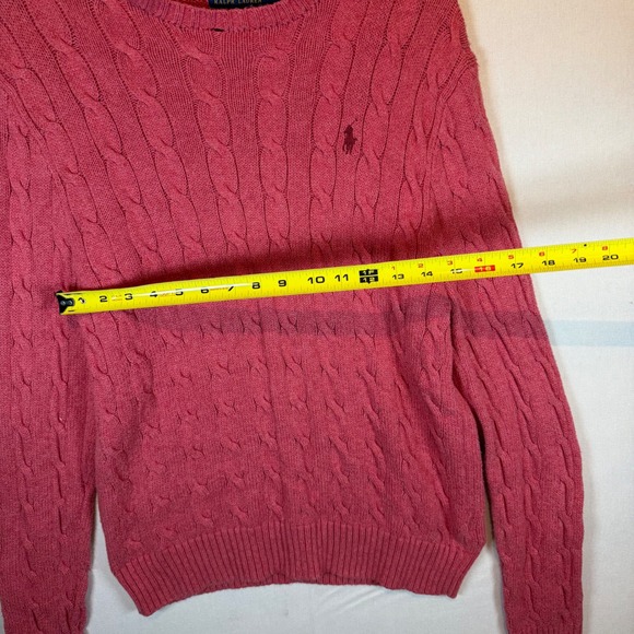Polo Ralph Lauren Pink Cable Knit Crew Neck Sweater Womens Medium Pony Logo - Picture 4 of 9